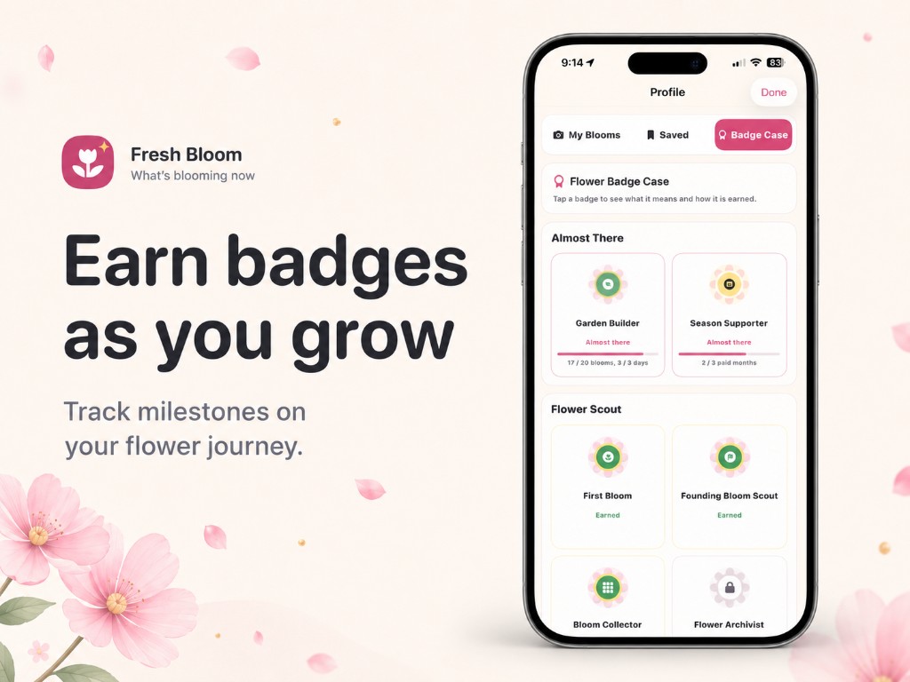 Fresh Bloom badge case: earn badges as you grow